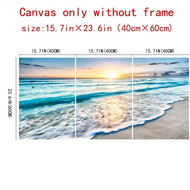 3pcs Modern Wave Beach Sunset Canvas Wall Art (15.7"x23.6")