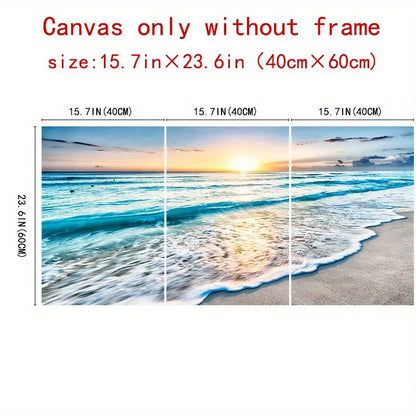 3pcs Modern Wave Beach Sunset Canvas Wall Art (15.7"x23.6")