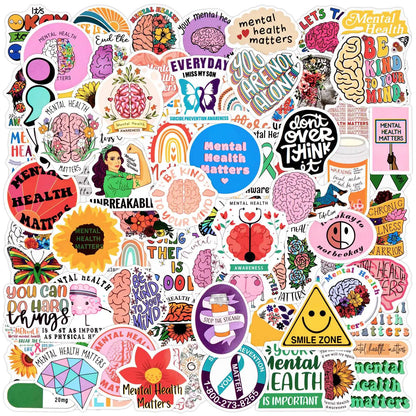 Inspirational Stickers for Water Bottles 100Pcs Mental Health Stickers for Laptops Computers PVC Mental Health Gifts Given by Psychotherapists to Teens Adults Students Teacher Employees