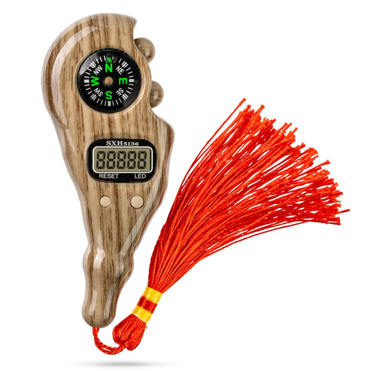 STM Leaders Digital Finger Tasbih with Compass & Night Light - Islamic Prayer Beads Counter Finger Counter for Dhikr Meditation Relaxation and Healing (Brown Wood Lion)