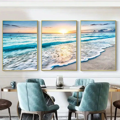 3pcs Modern Wave Beach Sunset Canvas Wall Art (15.7"x23.6")