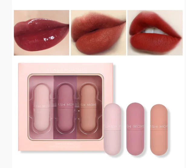 3-Piece Matte Lip Gloss Set - Non-Stick to Cup